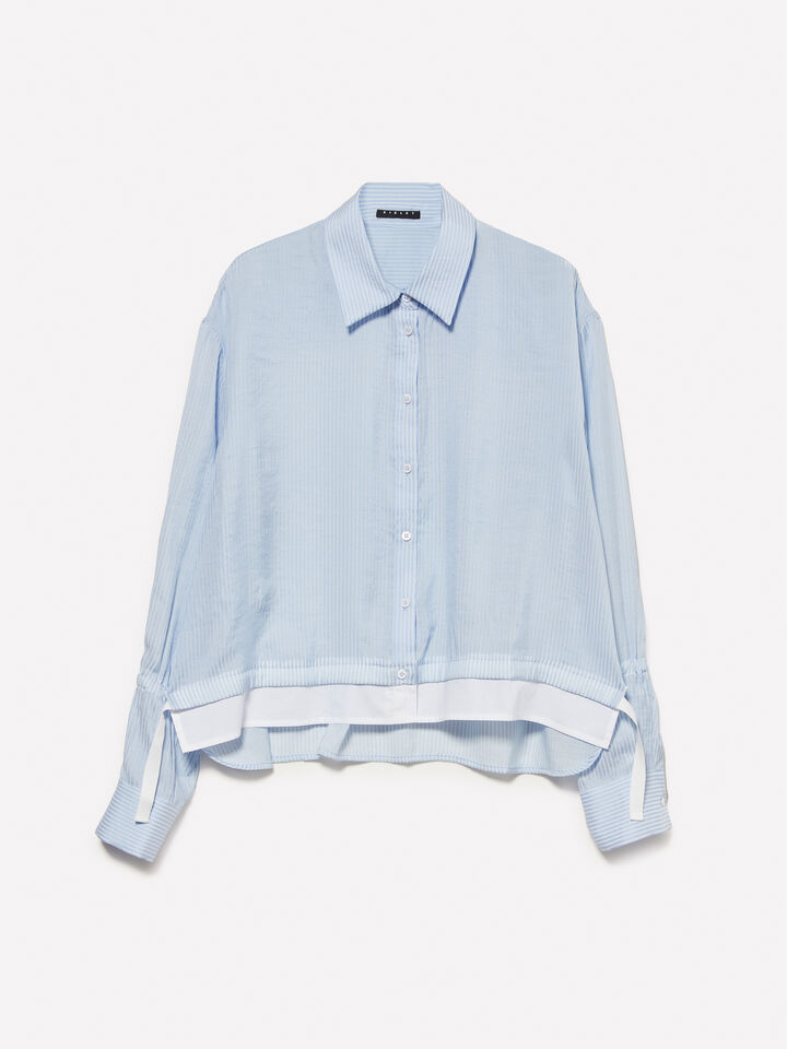 Light blue striped cropped shirt - women's shirts - Light Blue | Sisley image number 5